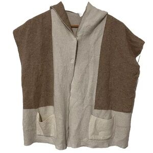 Note Di Anita Brown Tan Sleeveless Hooded Poncho Sweater One Size Cashmere Blend